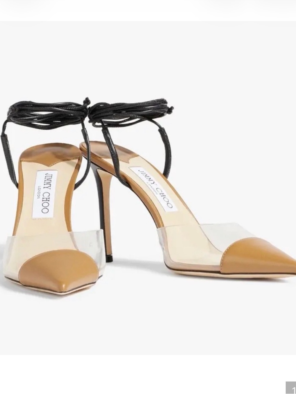 Jimmy Choo Farley 95 Tan Leather & Clear heels Sz 38